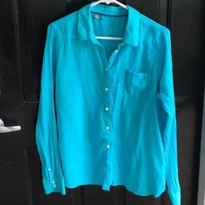 Pretty turquoise gauzy style blouse. Size XL.